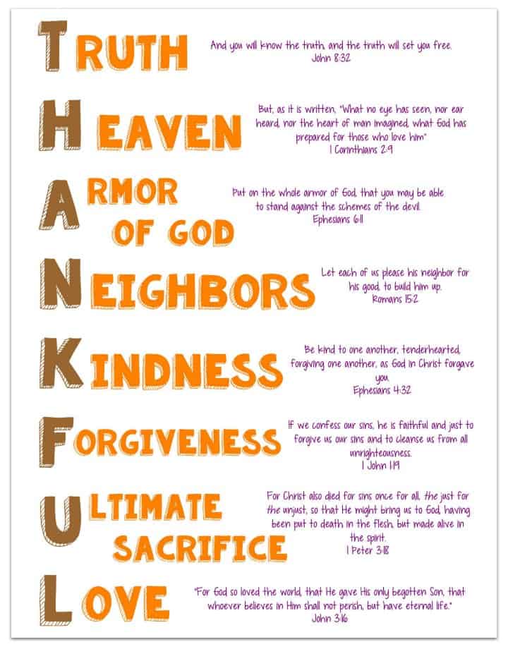 Thankful acrostic printable with bible verses