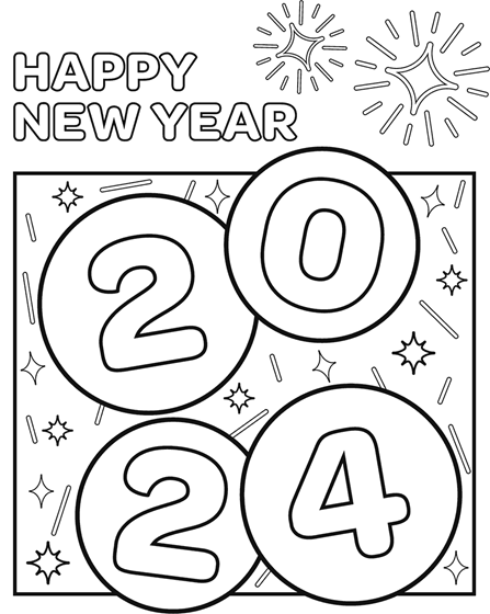 Happy new year coloring page for kids