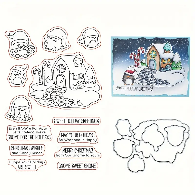 Gnome cards penguin igloo piece making stamps and dies perfect for diy scrapbook crafts stamping christmas make stunning handmade cards easily