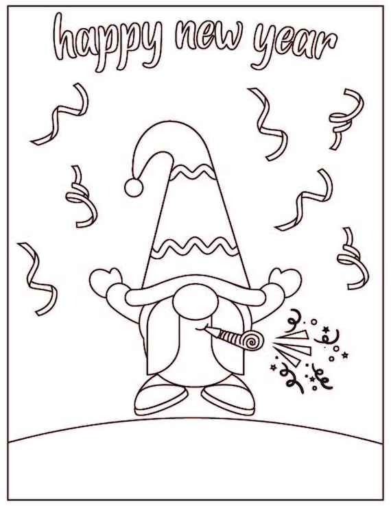 New years printable gnome coloring pages new years eve party celebrations adult coloring book kids coloring book
