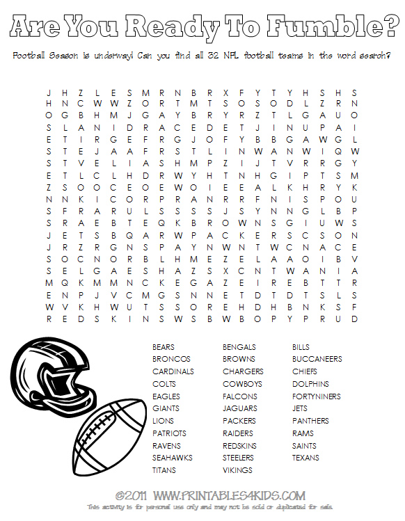 All nfl teams football wordsearch â printables for kids â free word search puzzles coloring pages and other activities