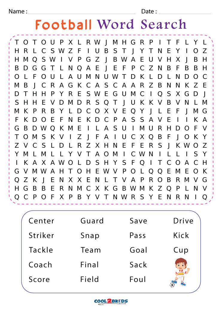 Printable football word search