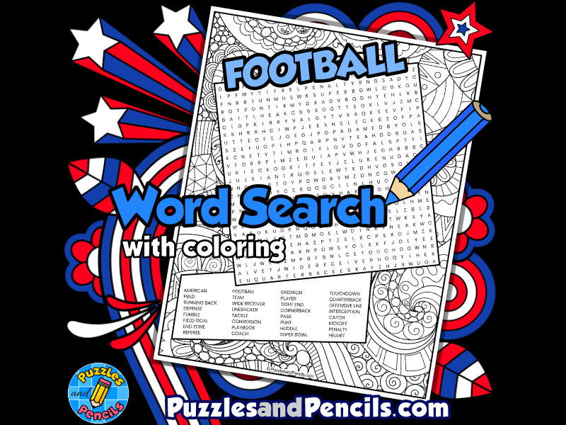 American football gridiron word search puzzle with colouring activity teaching resources