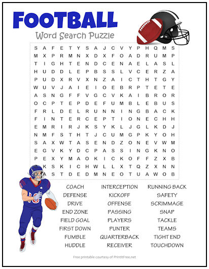 Football word search puzzle print it free