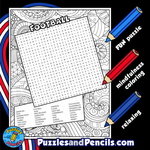 Football gridiron word search puzzle activity with coloring made by teachers