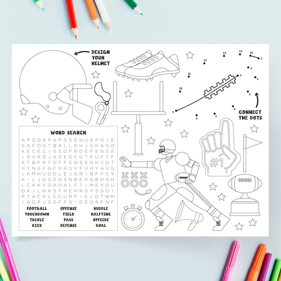Football coloring page football activity page digital printable sports coloring page for kids