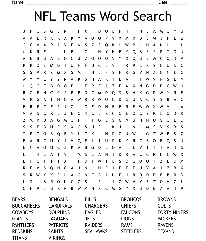 Nfl teams word search