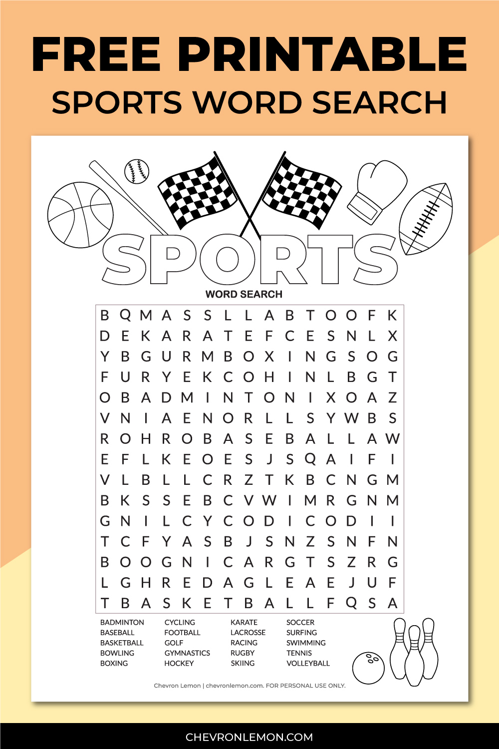 Printable sports word search puzzle