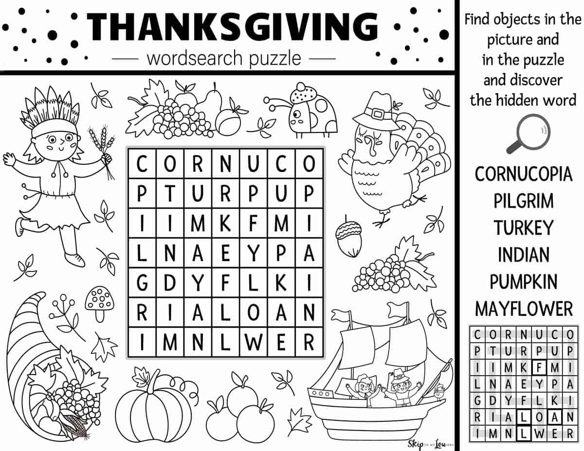 Thanksgiving word search skip to my lou