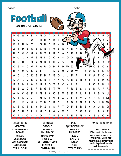 American football word search puzzle worksheet activity made by teachers