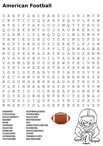 American football word search and colour teaching resources