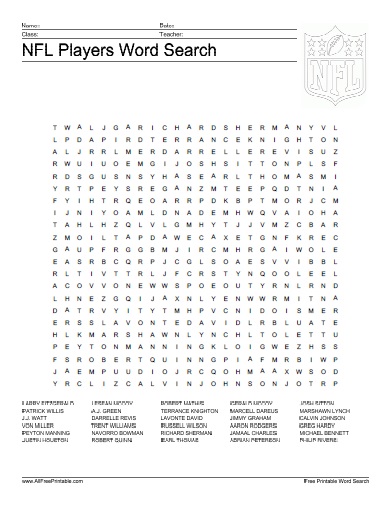 Nfl players word search â free printable