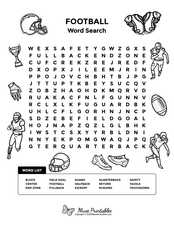 Printable football word search
