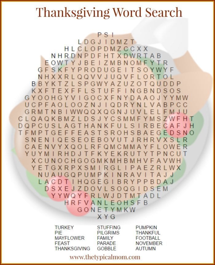 Free thanksgiving word search printables for kids