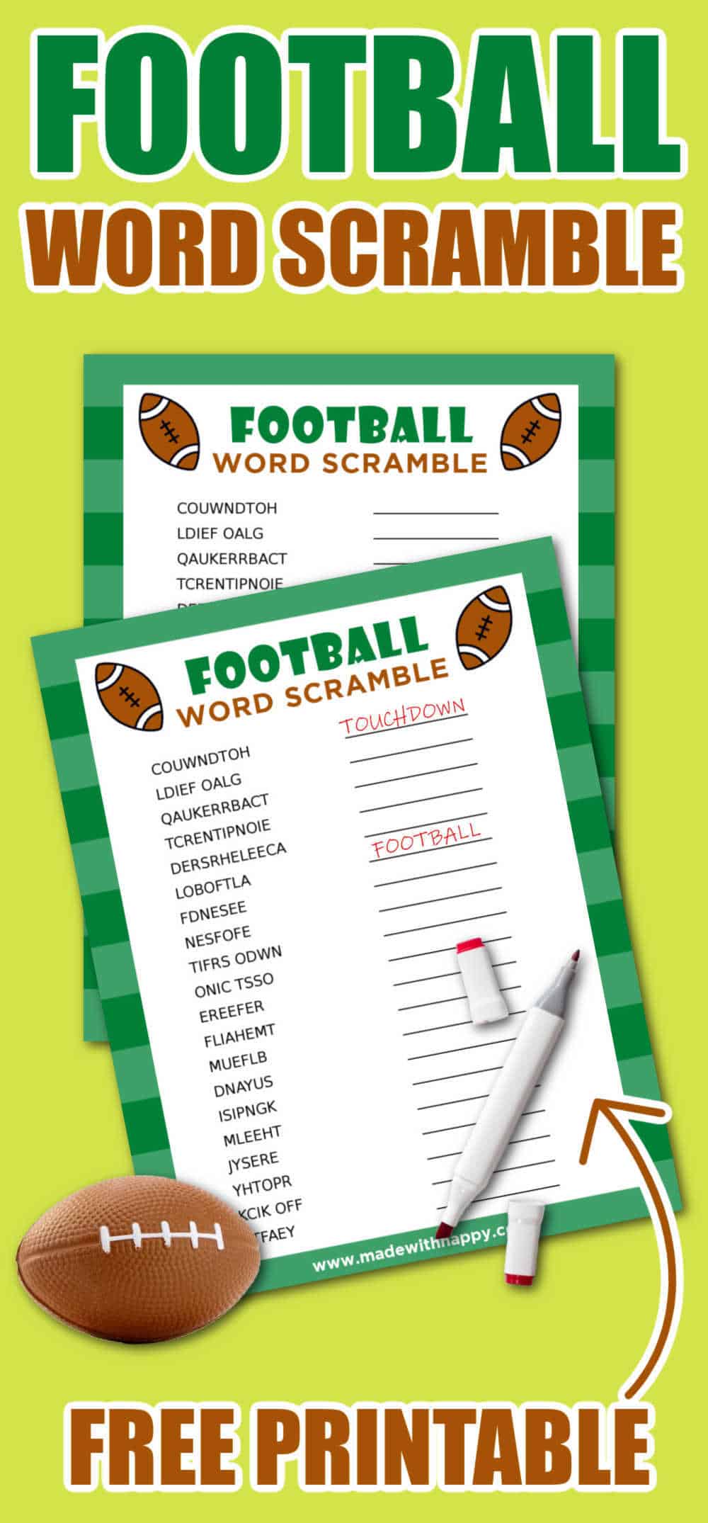 Football word scramble printable