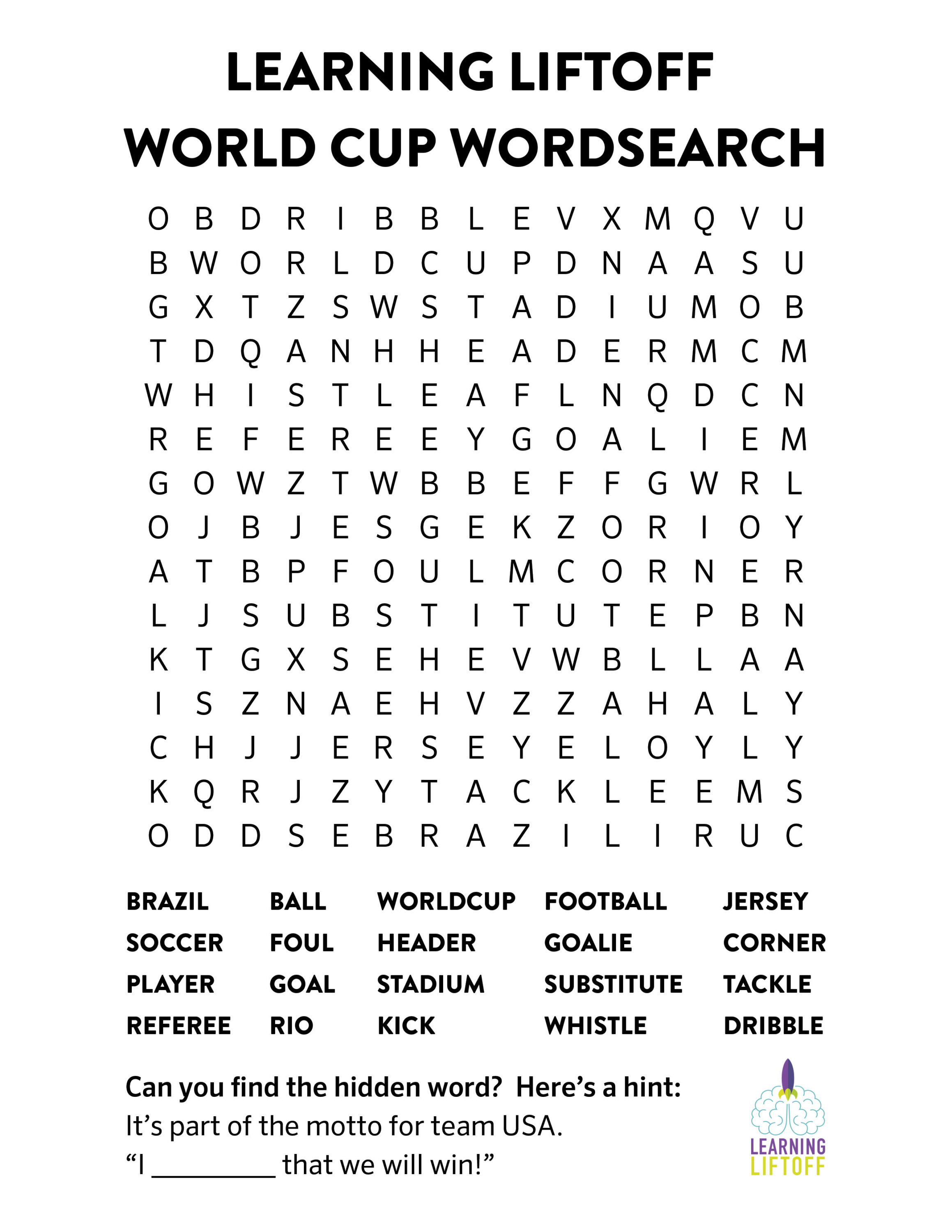 Printable world cup word search