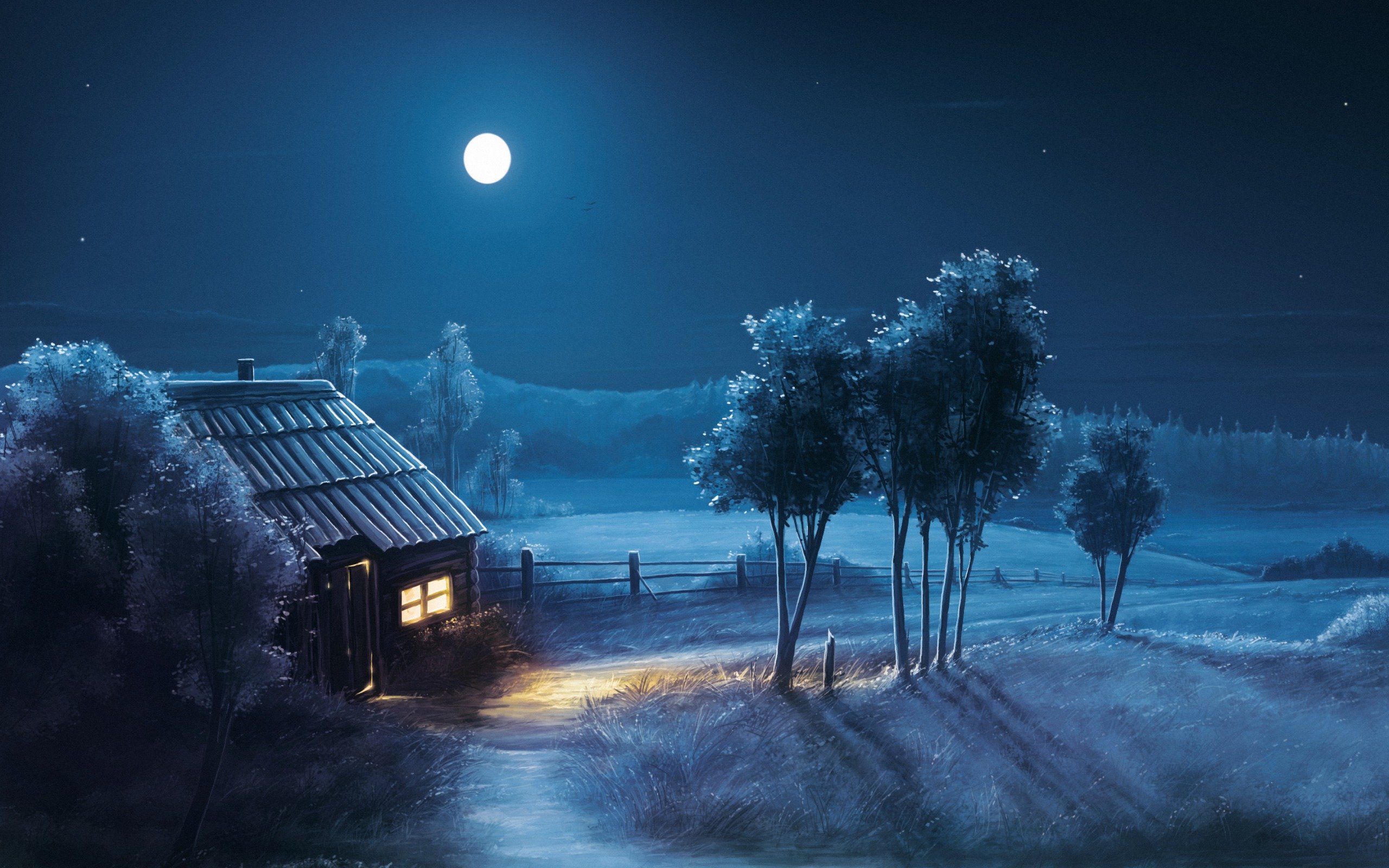 Fantasy night house moon blue wallpapers hd desktop and mobile backgrounds