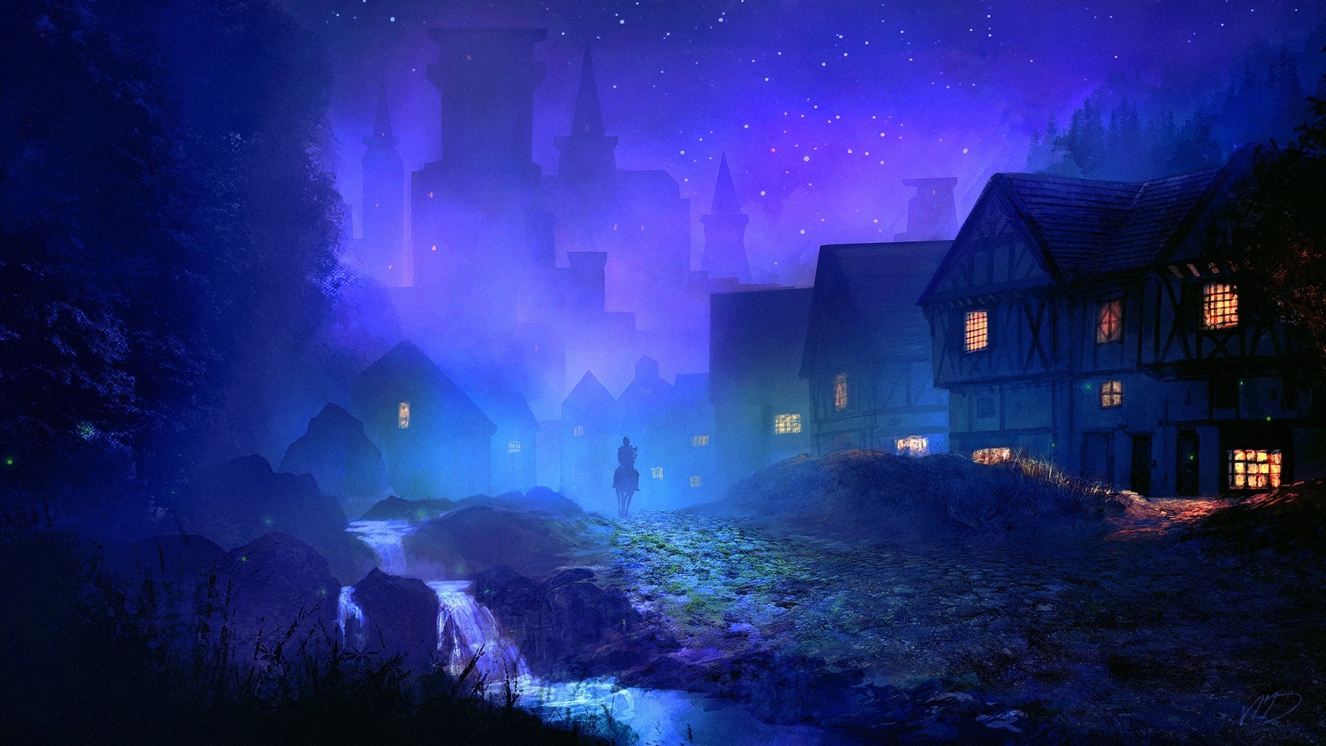 Wallpaper fantasy art night fantasy city town midnight light darkness screenshot geological phenomenon x