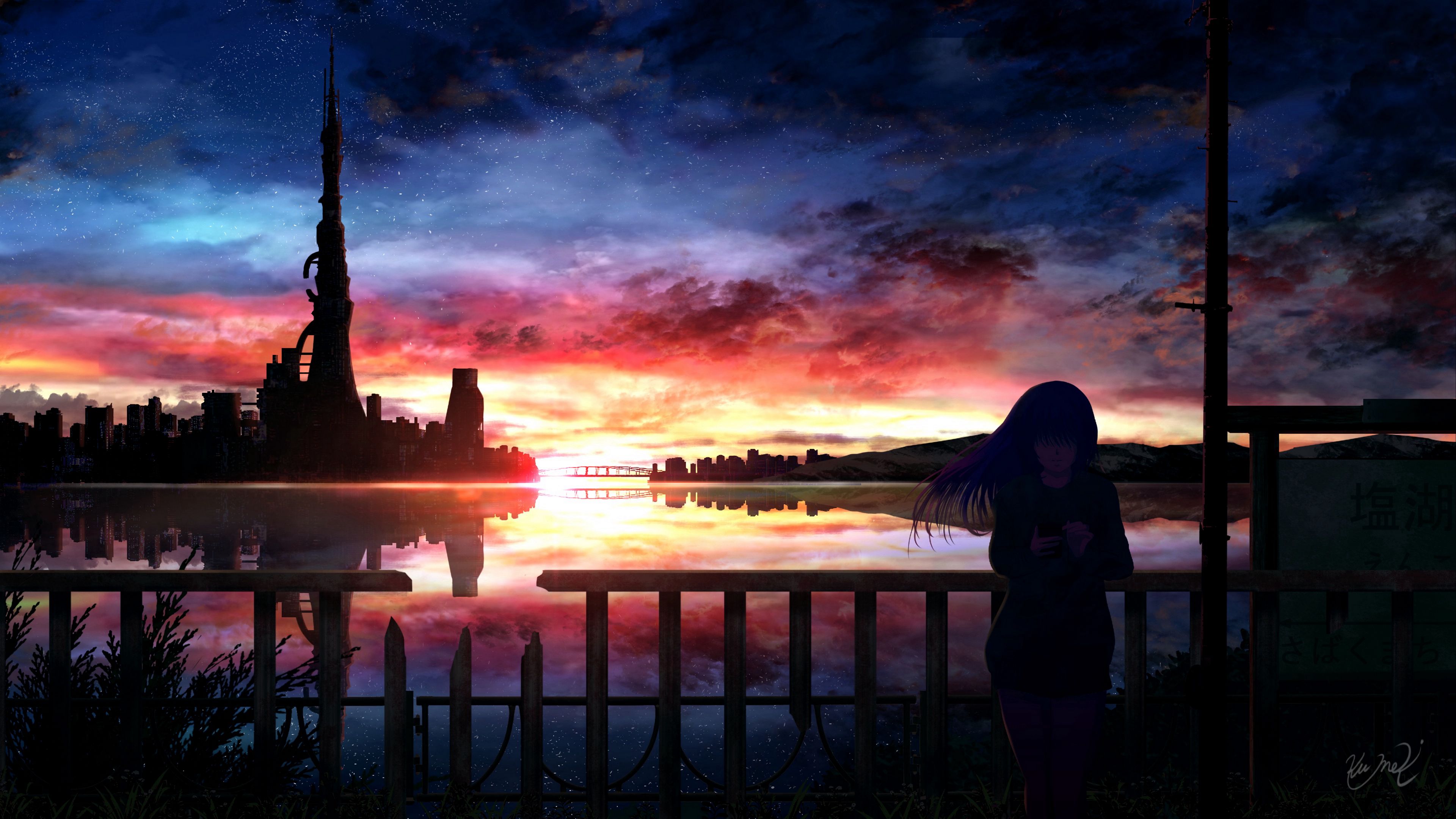Download wallpaper x silhouette night starry sky girl anime k uhd hd background