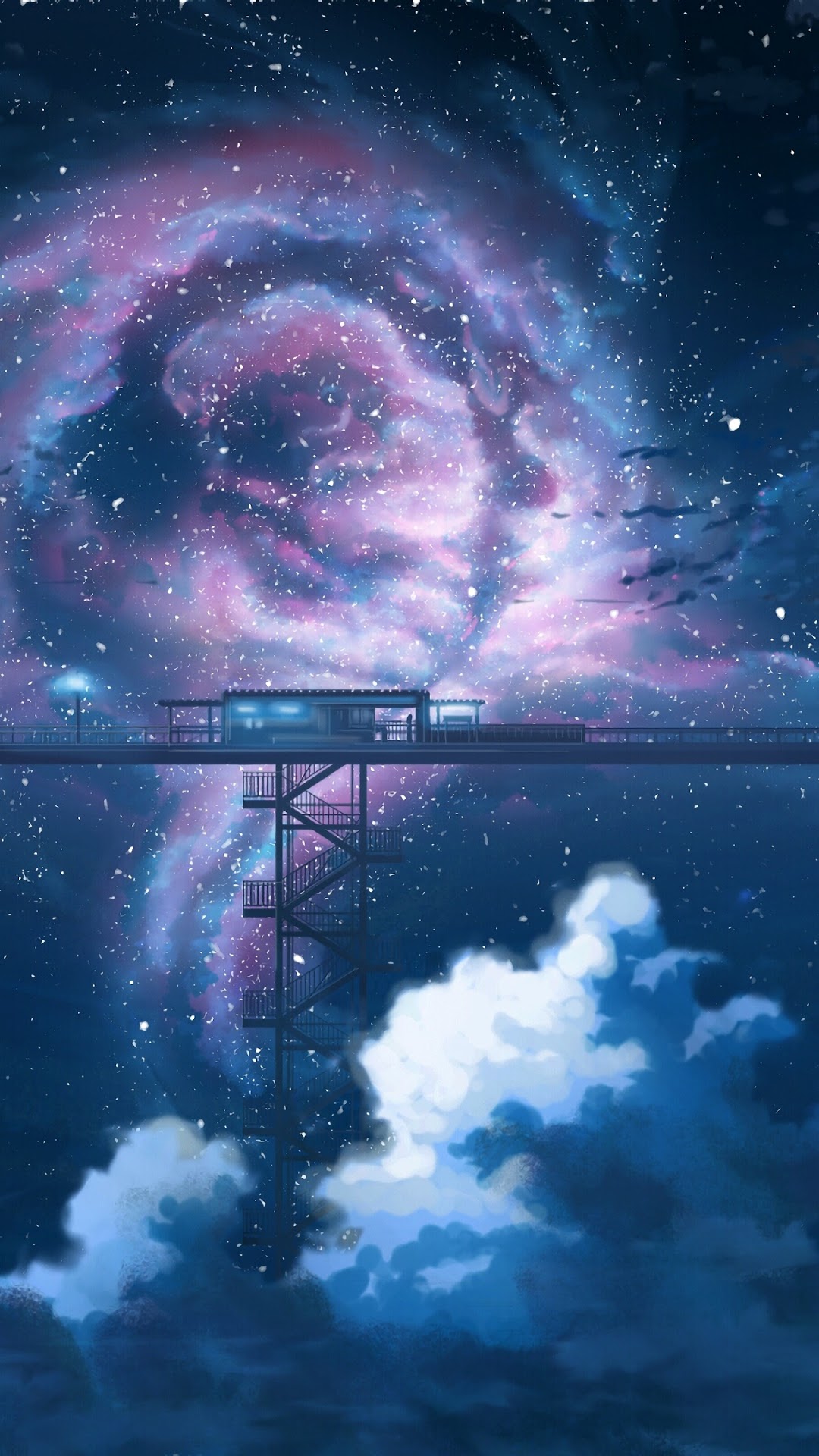 Anime night sky stars clouds scenery hd