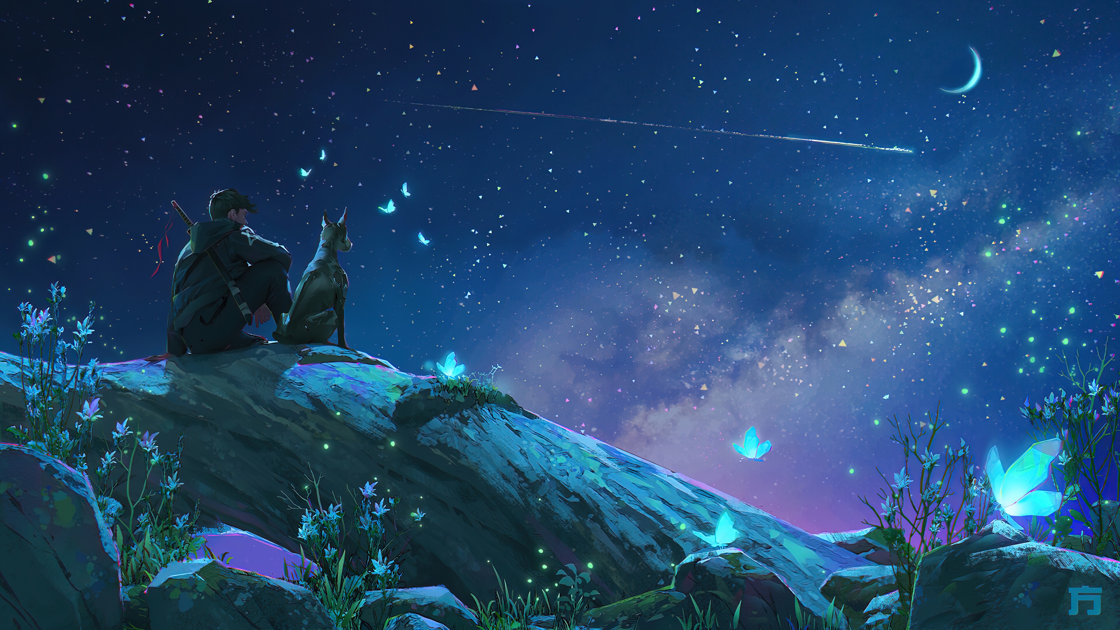 Wallpaper night starry sky stars scenery anime art k hd