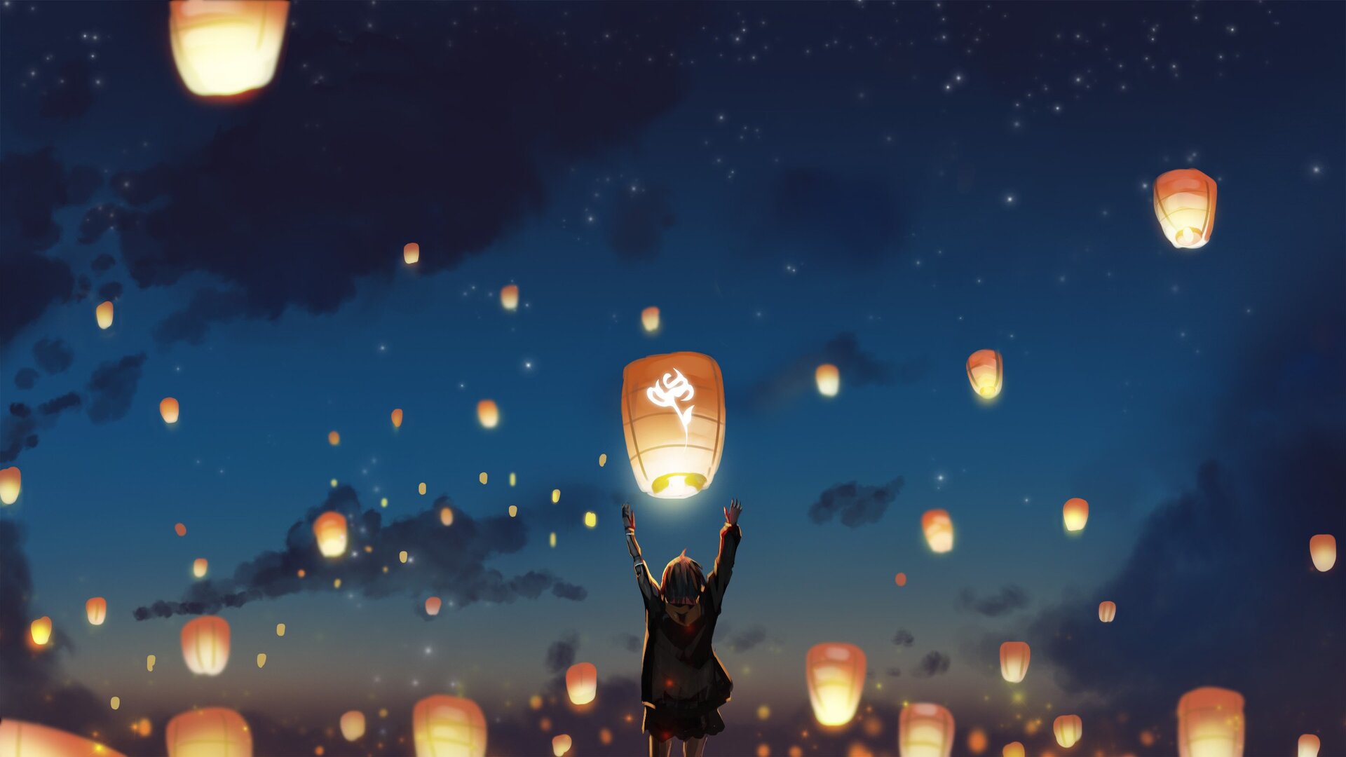 X lantern night clouds lights anime stars laptop full hd p hd k wallpapers images backgrounds photos and pictures