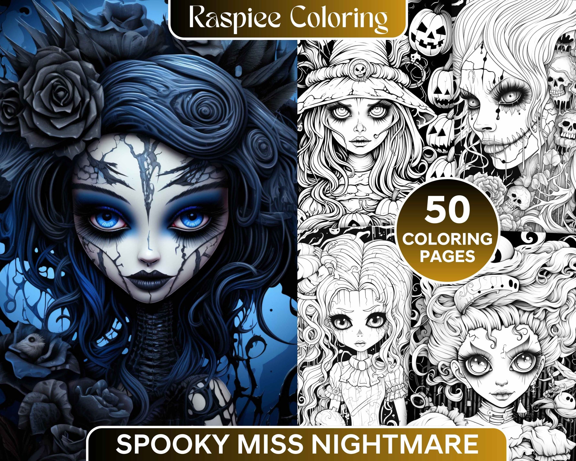 Spooky miss nightmare grayscale coloring pages printable for adults â coloring