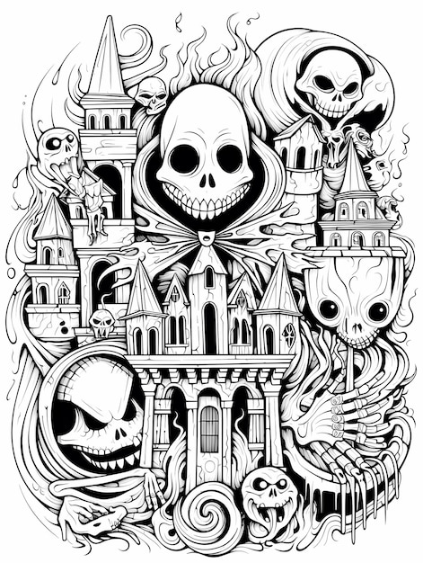 Premium ai image ntricate coloring page featuring zombified horror nightmare before christmas style