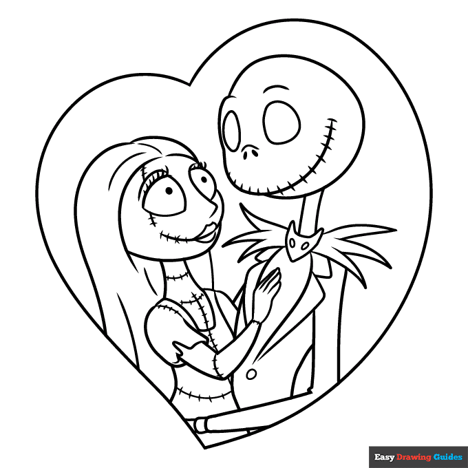 Jack and sally from nightmare before christmas coloring page easy drawing guides