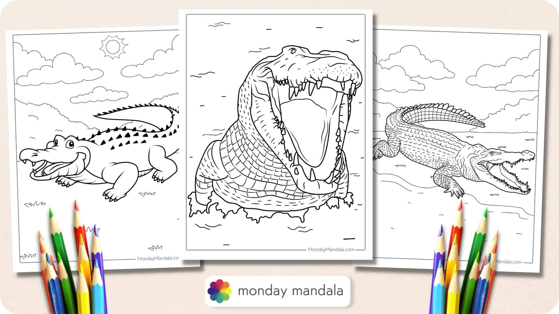 Crocodile coloring pages free pdf printables