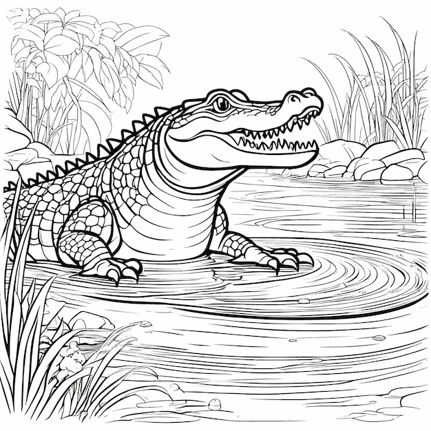 Premium vector vector hand drawn crocodile kawaii coloring page illustration