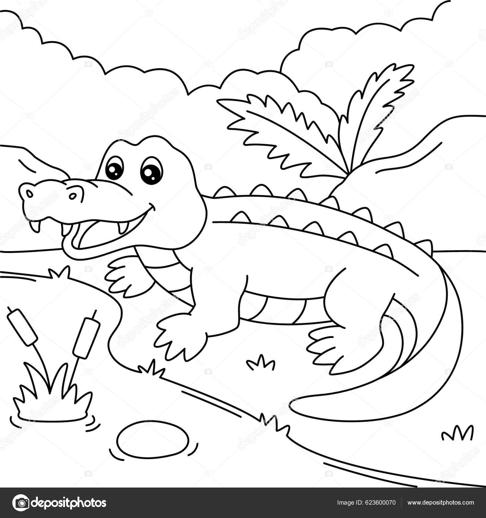 Crocodile coloring page kids stock vector by yayimages