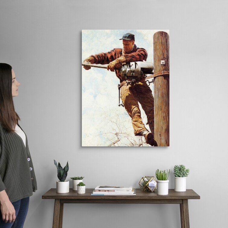 Red barrel studio norman rockwell the lineman on canvas by norman rockwell painting