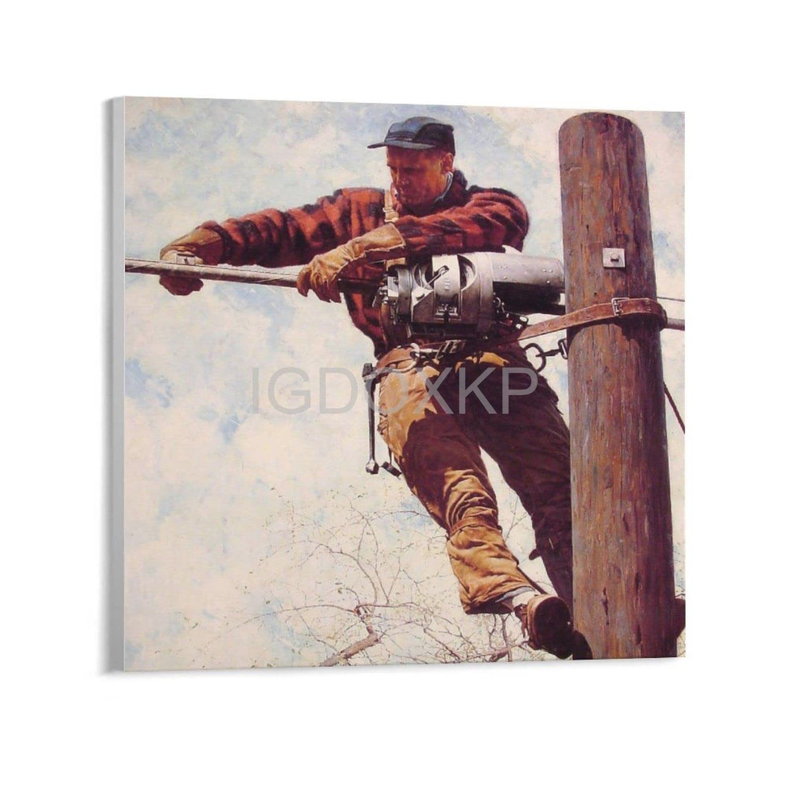 Umatr painter norman rockwell artwork the lineman painting art poster canvas painting wall art poster for bedroom living room decor xinchxcm unframe