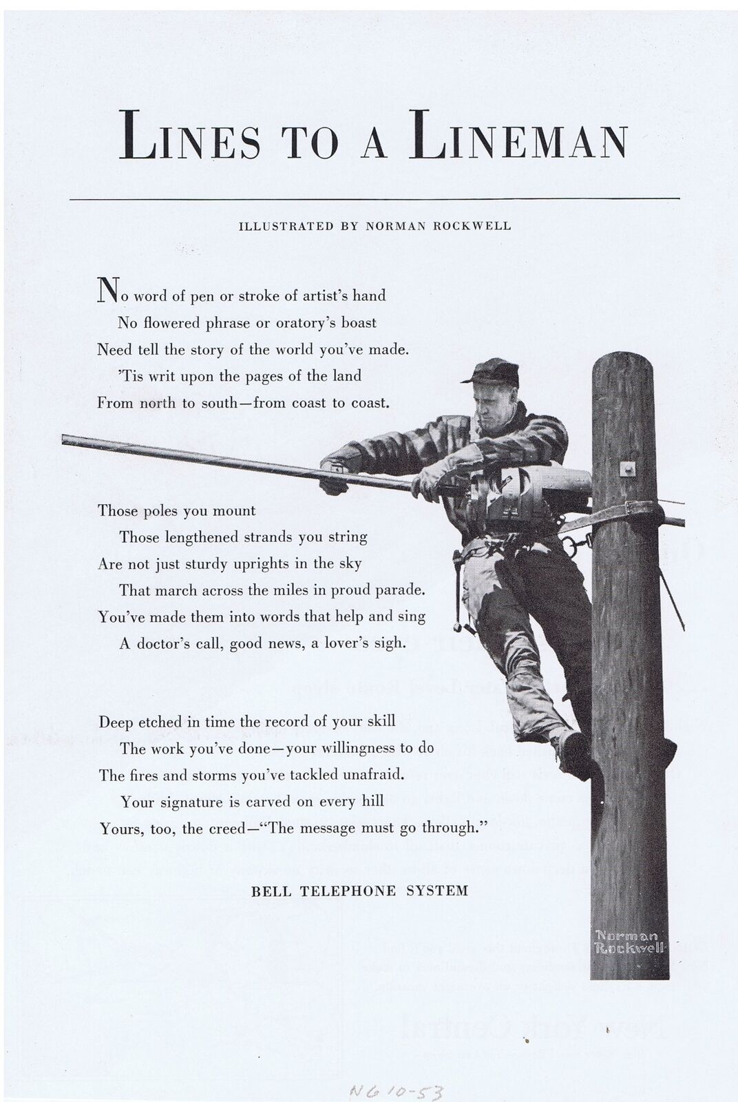 Bell telephone lineman norman rockwell print ad