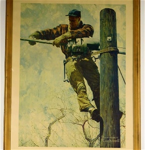 Norman rockwell att telephone lineman frame print
