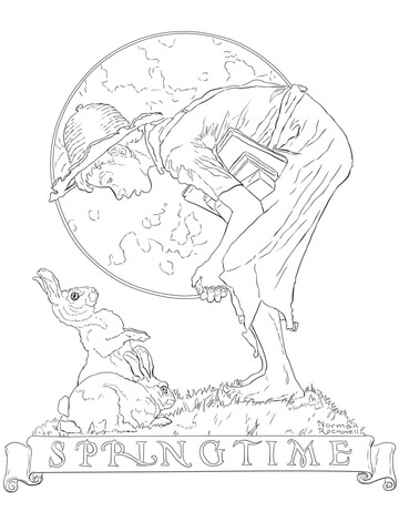 Bunny boy by norman rockwell coloring page free printable coloring pages