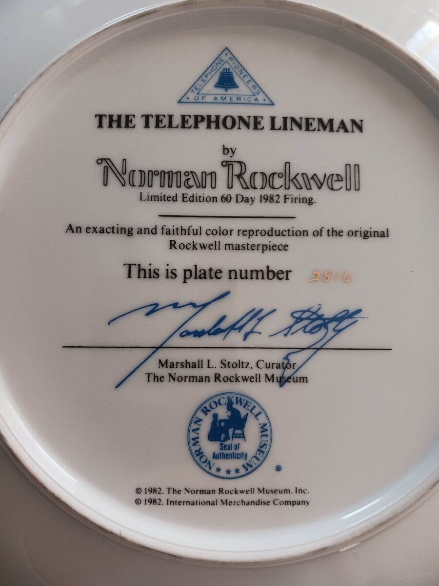 Norman rockwell the telephone lineman plate museum pottery