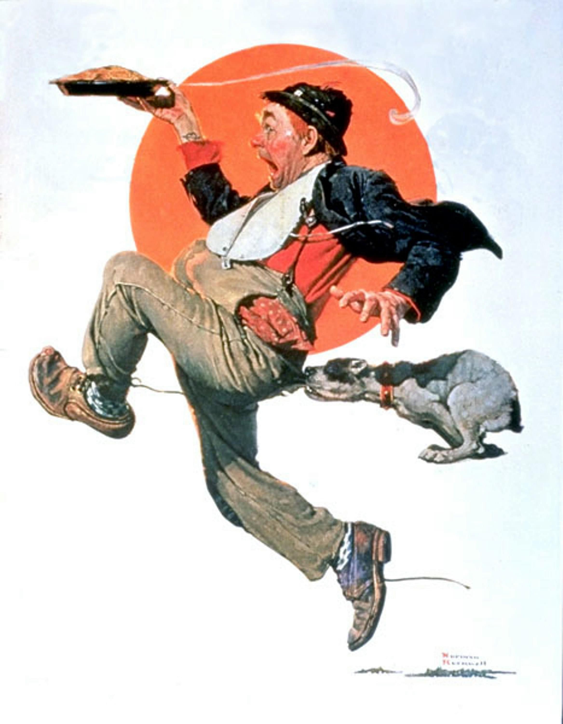 Norman rockwell running with pie art print in x in