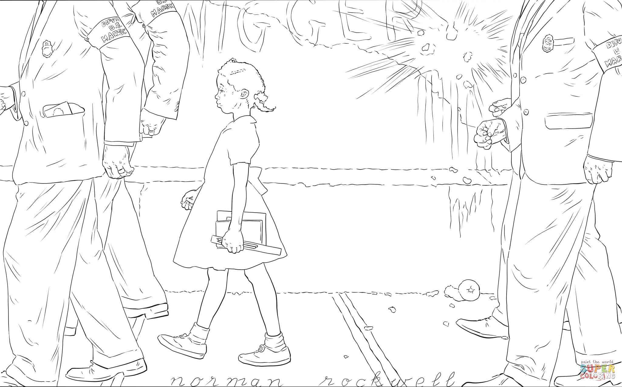 The problem we all live with by norman rockwell coloring page free printable coloring pages