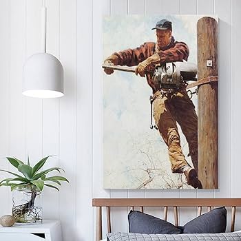 The lineman by norman rockwell art printing poster wall art paintings canvas wall decor home decor living room decor aesthetic xinchxcm unframe