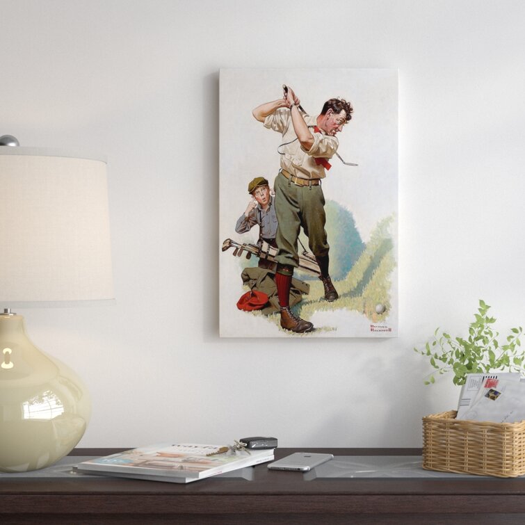Vault w artwork the golfer on canvas by norman rockwell print