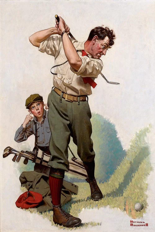The golfer art print by norman rockwell