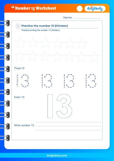 Free printable number thirteen worksheets for kids pdfs