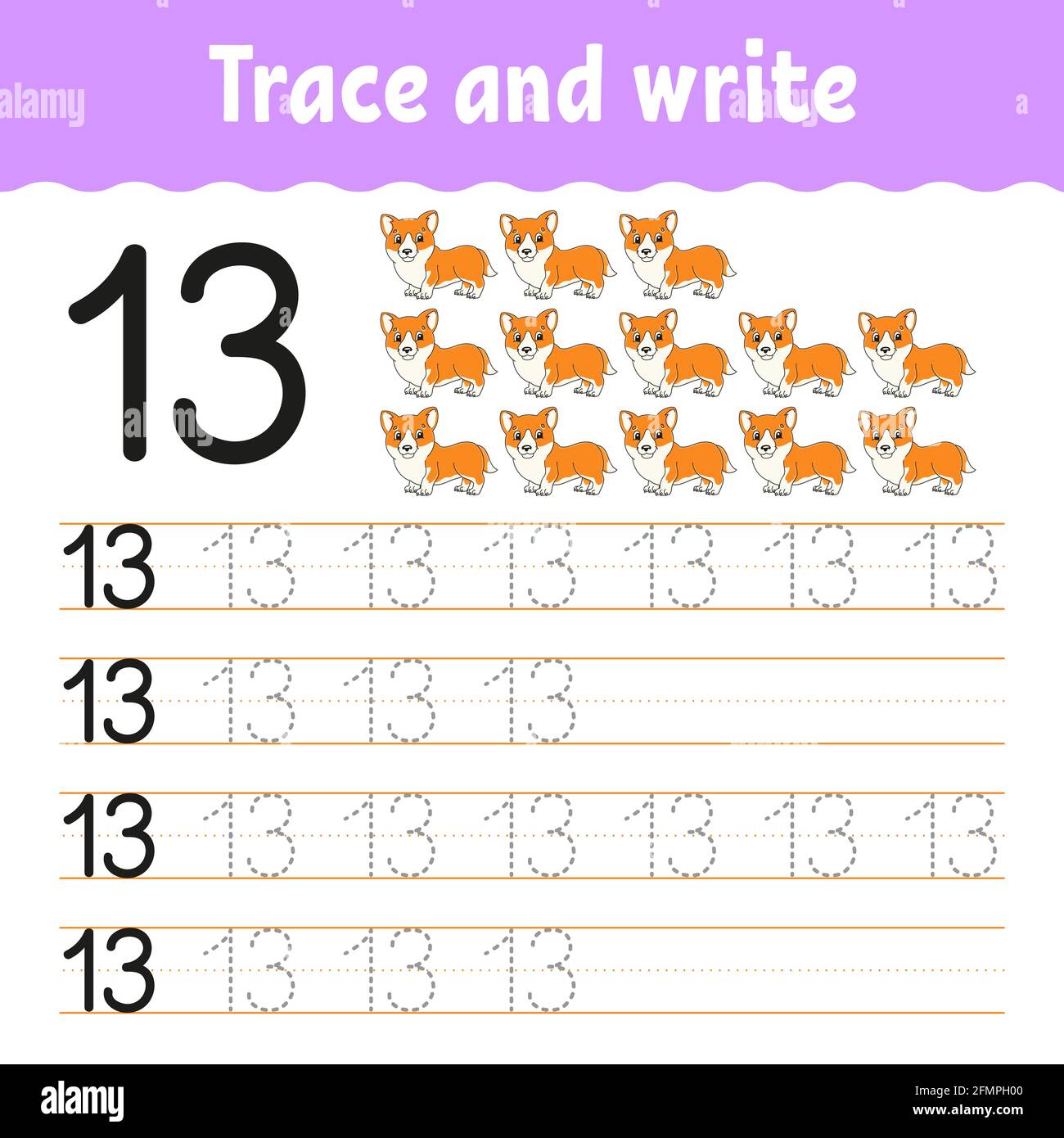 Learn numbers trace and write handwriting practice learning numbers for kids education developing worksheet color activity page isolated vector stock vector image art