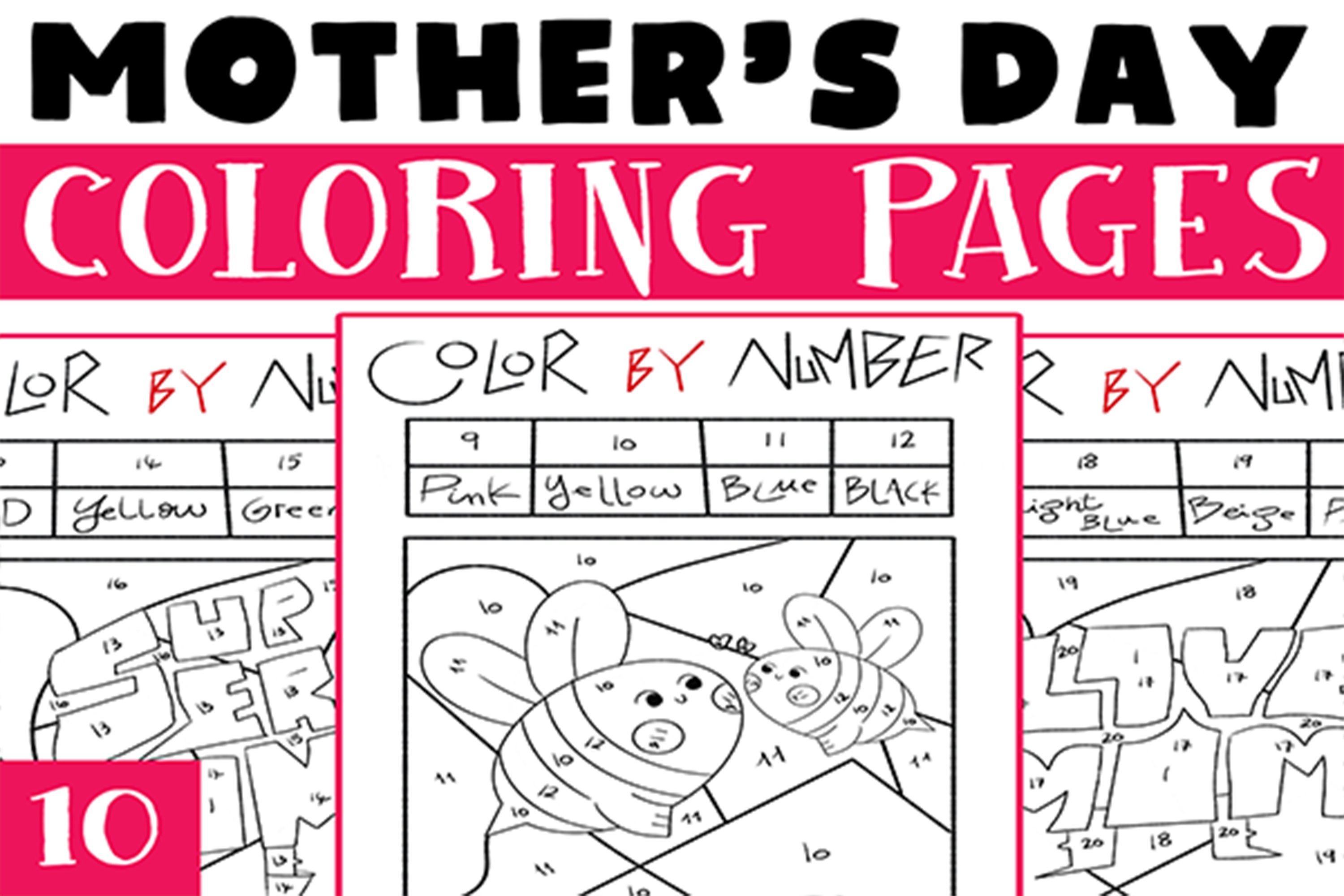 Mothers day color by number worksheet activities for kids