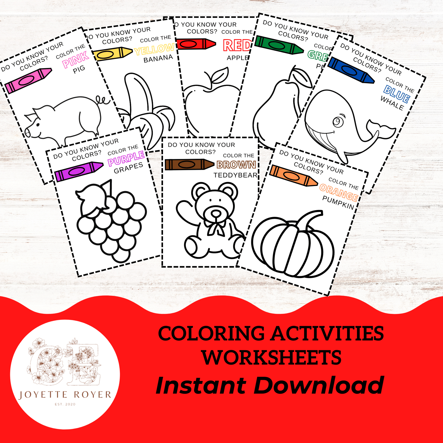 Coloring activities worksheets printable preschool color worksheets kids activities preschool learning instant download