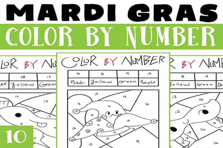 Mardi gras color by number worksheet activities for kids