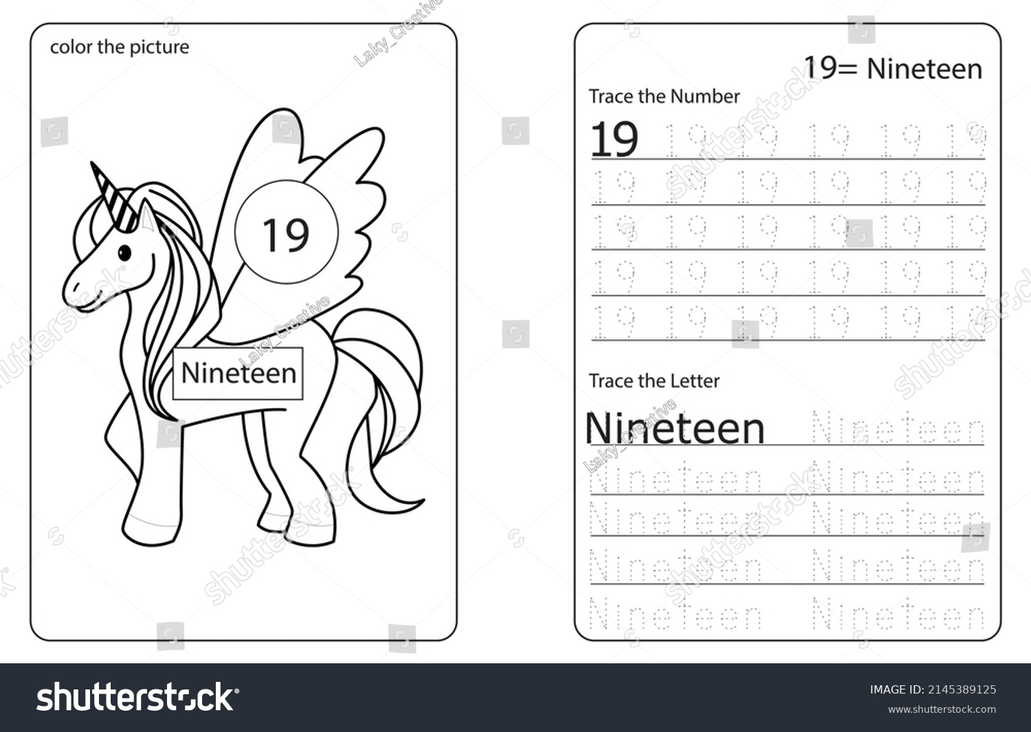 Unicorn cute number colouring tracing activity stock vector royalty free