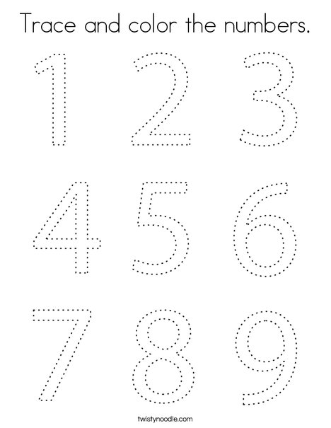 Trace and color the numbers coloring page